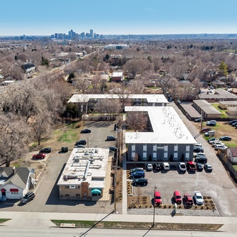 Aerial view from Lime Apartments toward downtown Denver
