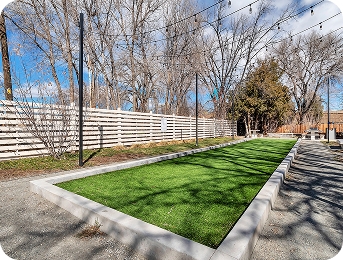 Outdoor bocce court at Lime Apartments