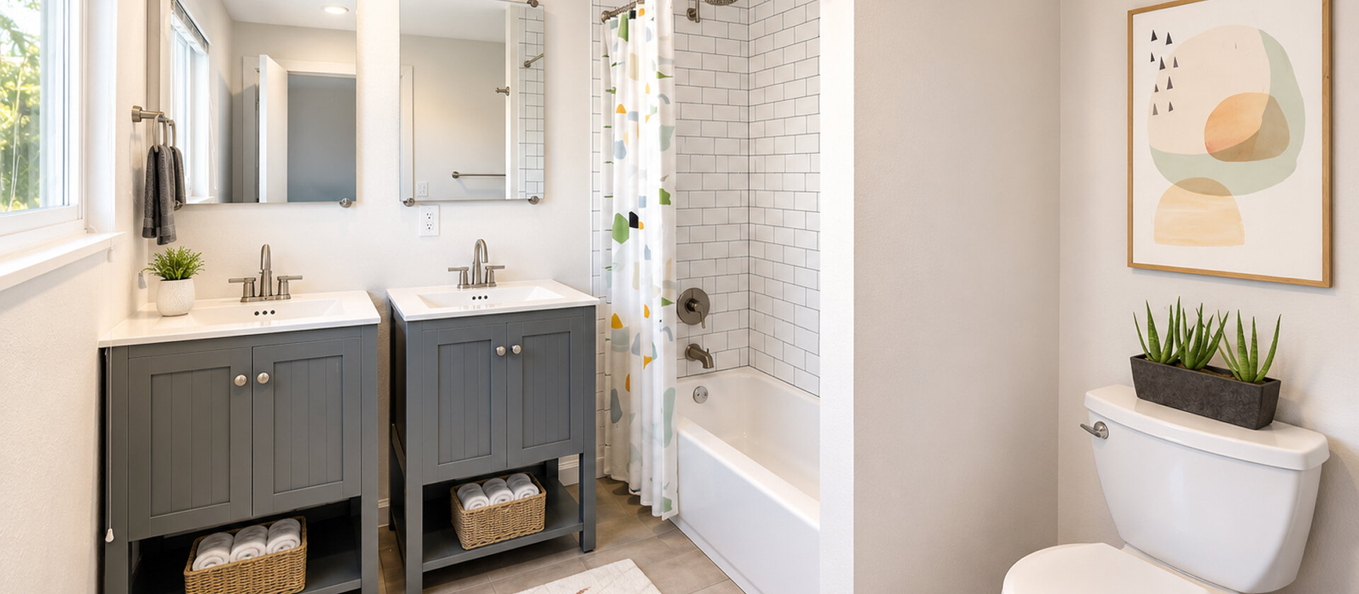 Double vanity bathroom at Lime Apartments