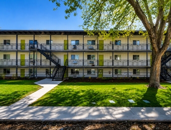 Exterior sidewalk view at Lime Apartments