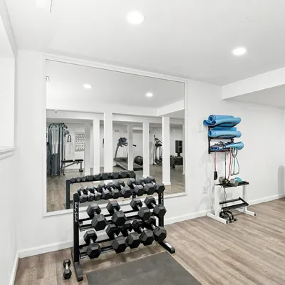Fitness center weights at Lime Apartments