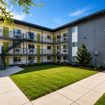 Lime Apartments building courtyard and walkway